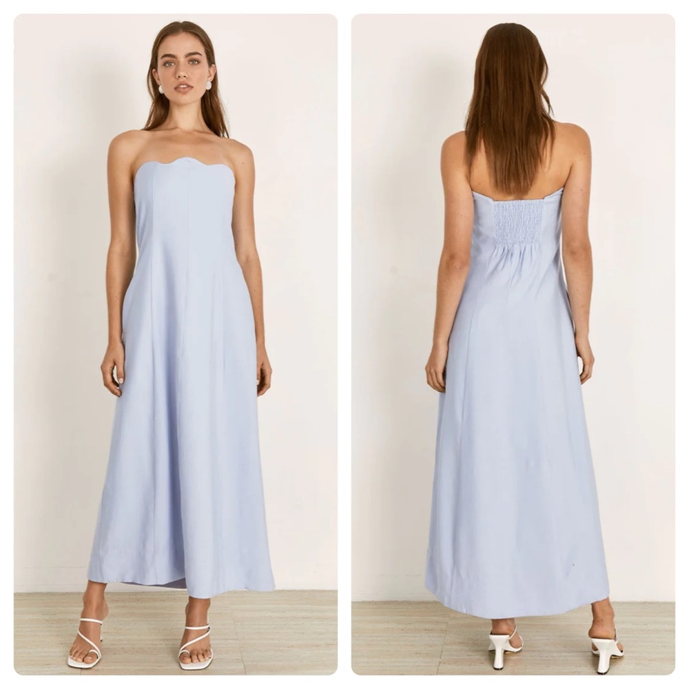 NWOT Mon Renn powder blue strapless scalloped Oyster midi dress